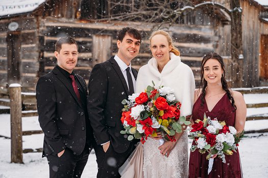 wedding party in snow